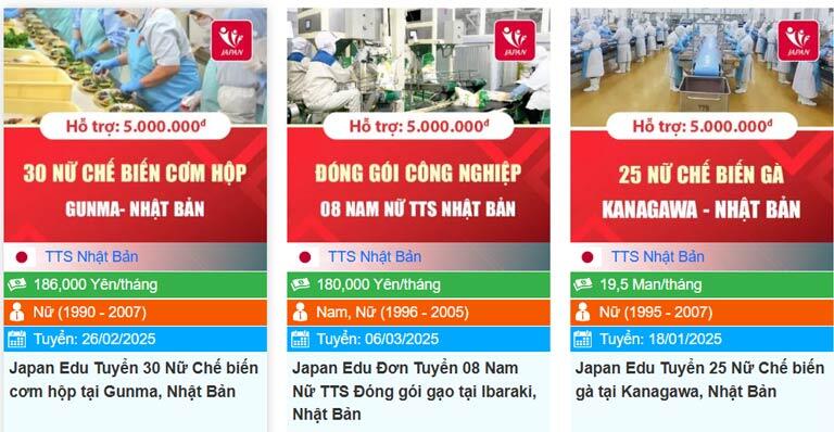 Một số đơn hàng mới cập nhật trên Sàn xuất khẩu lao động. Com